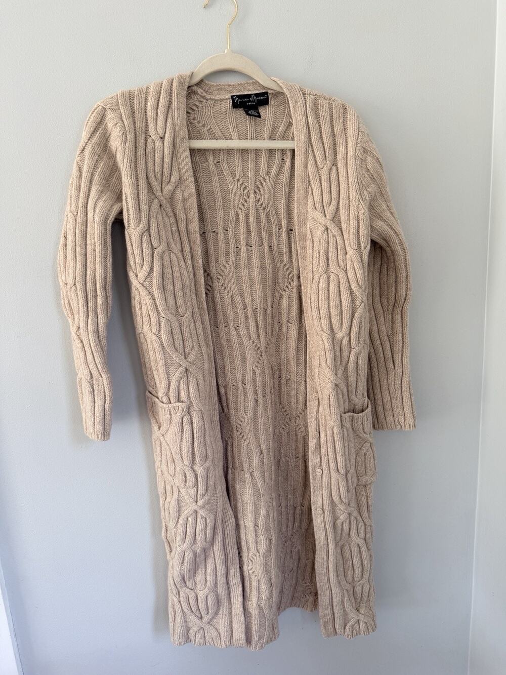 Mercer & Madison Sweater Women's PM Tan Cable Knit Button Knit Lambswool Long